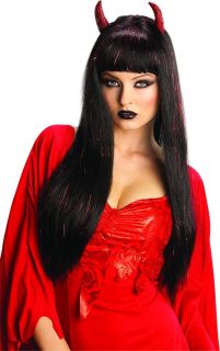 Glam Horned Devil Costume Wig Black & Red Highlights Adult *New*