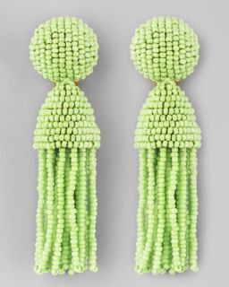 Y18MJ Oscar de la Renta Short Beaded Tassel Earrings, Green