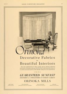 1919 Ad Orinoka Mills Decor Fabrics Sitting Room Drapes   ORIGINAL