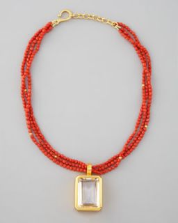 Dina Mackney Three Strand Coral Pendant Necklace   