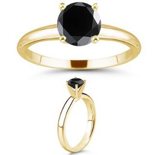 46 2.55 Cts Black Diamond Solitaire Ring in 18K Yellow Gold 6.0