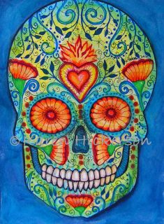 Karen Hickerson Day of The Dead Sugar Skull Folk Art Abstract Print