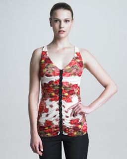 B20KZ Jean Paul Gaultier Ruched Rose Print Tank