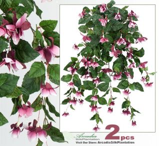 Two 35 Hanging Fuchsia Artificial Flower Silk Plants B