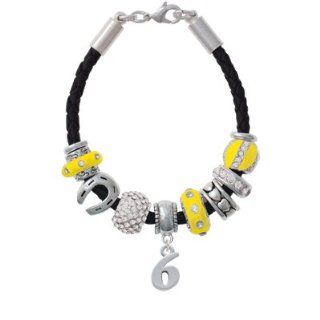 Silver Number   6 on a Yellow Love & Luck Beaded Bracelet [Jewelry
