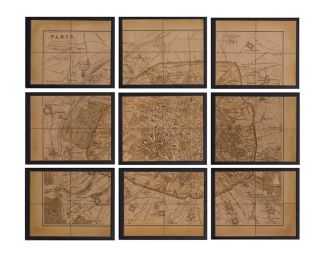 Antique Style City Map of Paris 9 Frames Hardwood Hand Finished Canvas