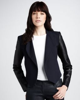 Theory Leather Sleeve Blazer   