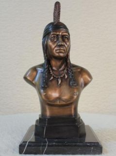 Bust of Indian Chief Bronze Sculpture Statue Original Signed Nick