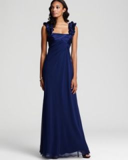 Hoaglund New Blue Silk Pleated Ruffled Strap Sleeveless Formal Dress