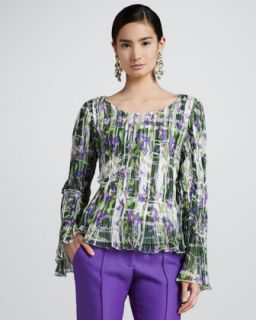 Floral Print Pleated Blouse, Peridot