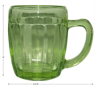 Hocking Pillar Optic Green Depression Glass Beer / Kitchen Mug