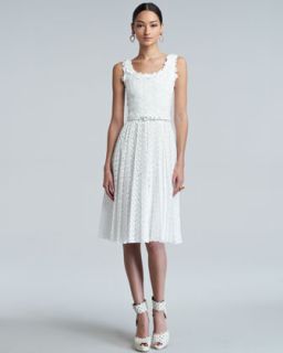 White Floral Pleated Broderie Anglaise Dress