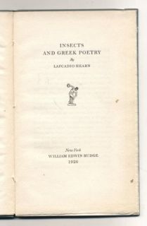 Lafcadio HEARN. Insects And Greek Poetry 1926 First edition. 1 of 550