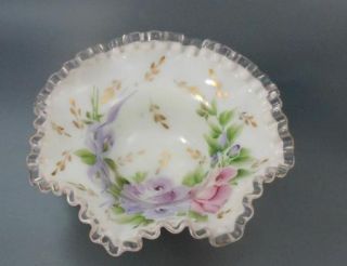 Fenton Silver Crest Bowl Hand Painted Charleton Line Lavender Roses