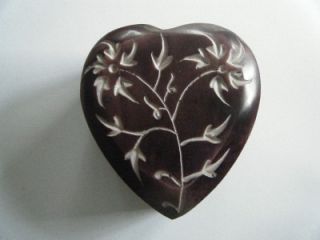 Etched Soapstone Trinket Box Heart Shaped Burgundy New