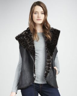 Rachel Zoe Nora Leather Zip Vest & Sasha Shawl Collar Printed Gown