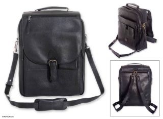 Artisan Black Handtooled Leather Messenger Bag Laptop Adjustable