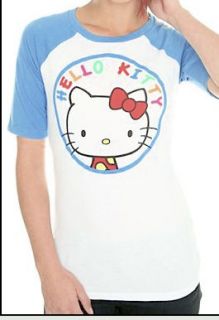 Hello Kitty Blue Circle White Raglan Baseball Shirt