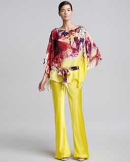 43TA Roberto Cavalli Floral Caftan Top & Silk Drawstring Pants