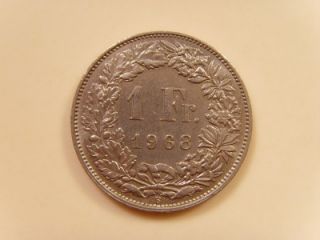 1968 b switzerland 1 franc coin helvetia