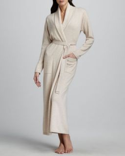  Waffle Trim Long Cashmere Robe   