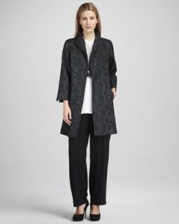 Eileen Fisher Long Jacquard Coat & Silk Button Front Blouse, Petite