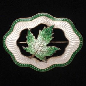 Leaf Sash Brooch Pin Vintage Sterling Silver Enamel