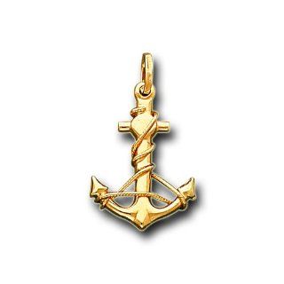 14K Solid Yellow Gold Anchor Charm Pendant IceNGold