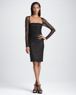 David Meister Long Sleeve Sequined Cocktail Dress   