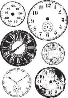 cling mount rubber stamp set in clock face imagery