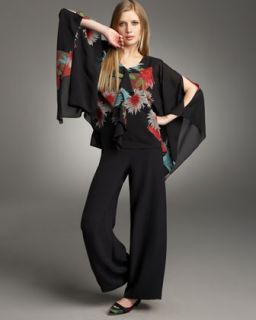 Eileen Fisher Long Knit Jacket, Silk Jersey Tunic, Silk Pom Pom Scarf