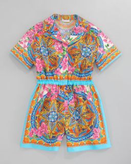 Z0VDZ Dolce & Gabbana Printed Poplin Short Jumpsuit, Sizes 8 10