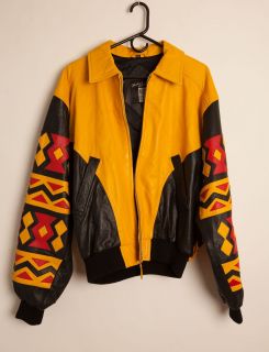 Michael Hoban North Beach Leather Navajo Color Block Jacket Sz 42