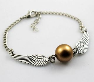 Harry potter Golden Snitch ball Bracelet Silver Double angel wings