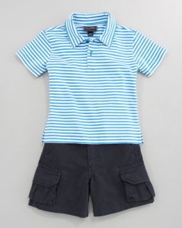 Oscar de la Renta Striped Knit Polo & Lightweight Twill Shorts, Navy