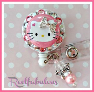 DELUXE HELLO KITTY RETRACTABLE ID REEL BADGE HOLDER with charm