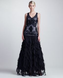 T5LRS Sue Wong Embroidered Ruffled Gown