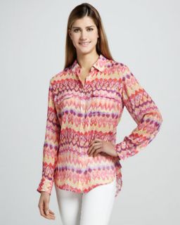 T5WUQ Go Silk Flamestitch Safari Blouse, Petite