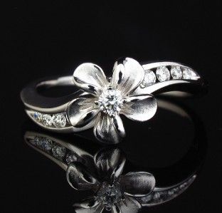 Designer Signed NA Hoku Diamond 14k Gold Plumeria Ring