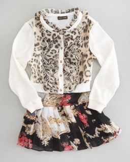 Z0T64 Roberto Cavalli Floral Print Skirt, Sizes 2 6