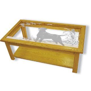Oak Glass Top Coffee Table With Black Lab Etched Glass