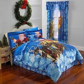  Christmas Holiday Santa Reindeer Sleigh Snow Comforter Bedding Set