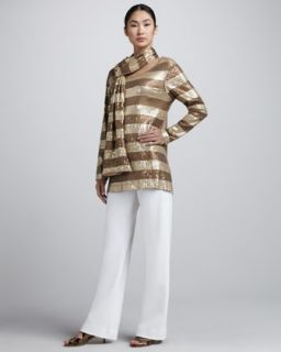 Joan Vass Sequined Tunic, Boot Cut Pants, & Scarf   