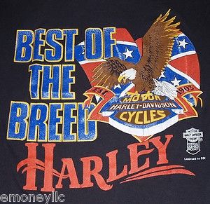 Vtg Harley Davidson Motor Cycle T Shirt Rebel Flag Mens Medium Large
