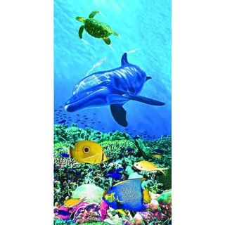 Dolphin Turtle Tropical Fish Terry Velour Beach/Bath Towel
