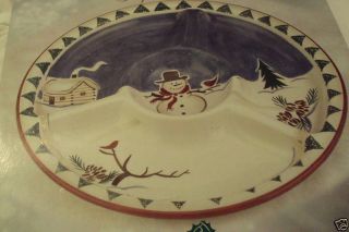 Large 16 Hollytree Snowman Chip and DIP Platter Serveware Service