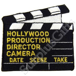 you are buying one brand new hollywood clapboard iron on patch