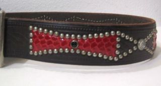 Hollywood Trading Company Red Brown Leather Unique Rivet Belt 32