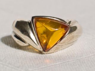 Stunning Vintage Genuine Honey Amber Sterling 925 Silver Ring Size 8