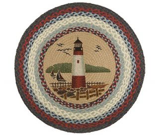 Accent Rug Round Durable Natural Jute Braided Lighthouse Nautical